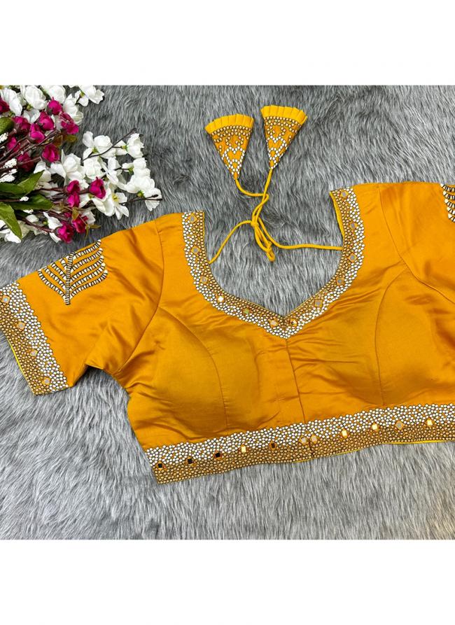 Pure Silk Mustard Party Wear Hand Work Readymade Blouse